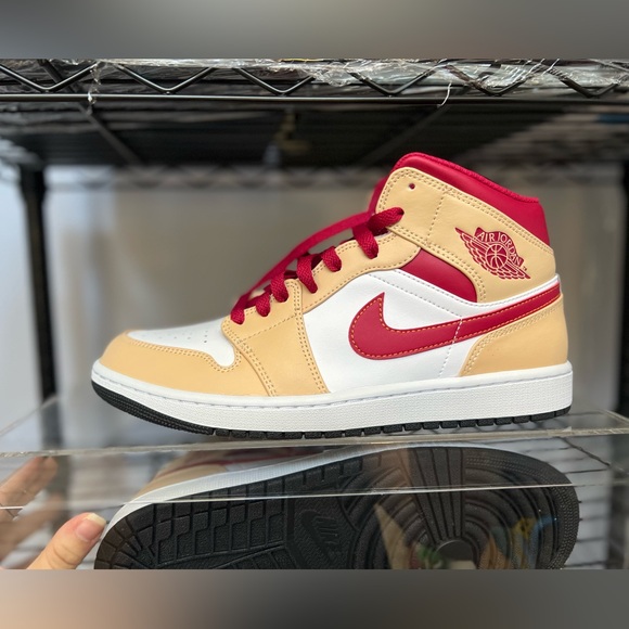 AIR JORDAN 1 MID 'LIGHT CURRY CARDINAL RED' - Picture 3 of 3